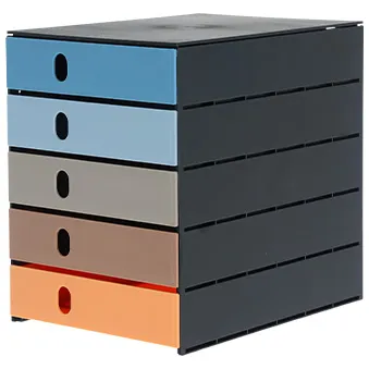 Schubladenbox mit bunten Schüben