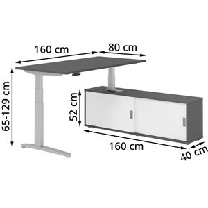 Produktbild für Schreibtisch Hammerbacher XBHM, 30340, graphit, mit Sideboard