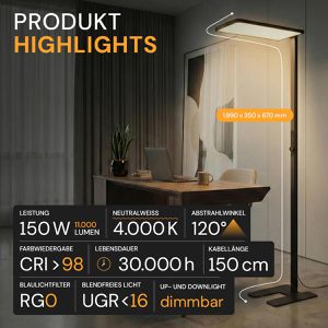 Produktbild für Stehlampe Enovalite ELED700113, LED, schwarz, 199 cm