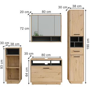 Produktbild für Badmöbel-Set Vicco Beatrice, artisan eiche, 4-teilig