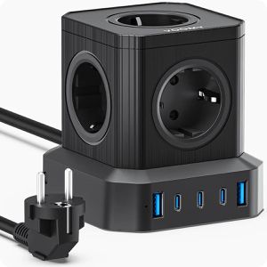 Steckdosenwürfel Voomy Power Cube S65, mit Schalter, schwarz