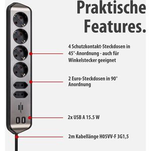 Produktbild für Tischsteckdose Brennenstuhl estilo, mit 2 m Schuko Kabel