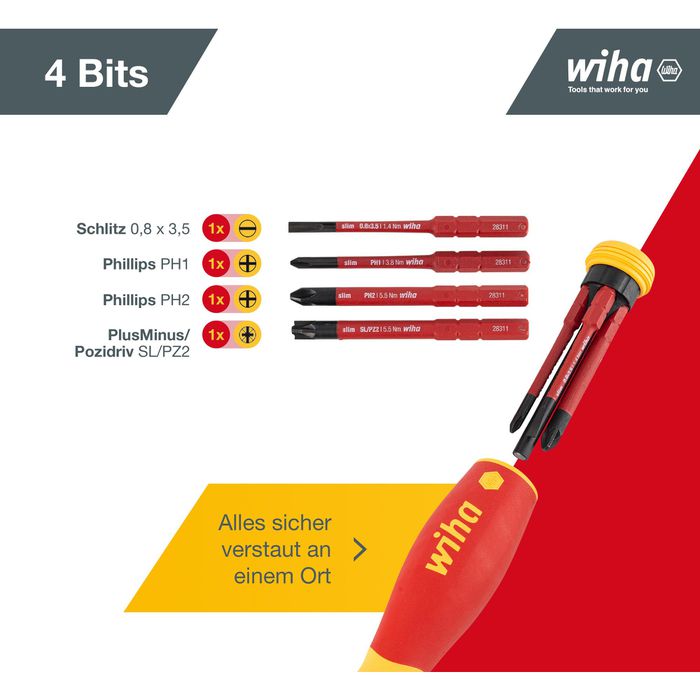 Set Cacciaviti Wiha PocketMax Electric 4 Pezzi - Con Punte Sottili Per Elettricisti - Foto 6