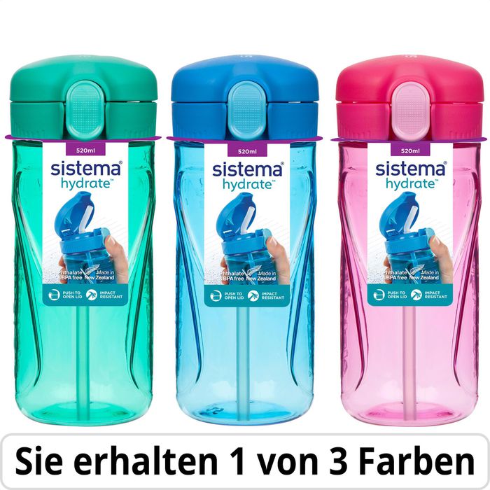 Sistema Trinkflasche Hydrate Quick Flip 620, aus Kunststoff, farbig sortiert, mit Strohhalm, 520 ml – Böttcher AG