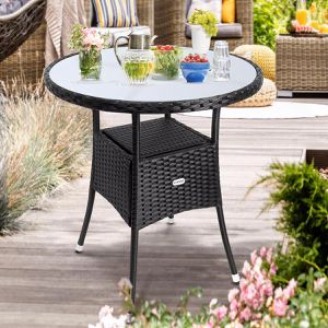 Produktbild für Gartentisch CASARIA 105691, schwarz, UV-beständig, rund