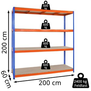 Produktbild für Weitspannregal PROREGAL Bison, 4 Holzböden