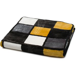 Produktbild für Kuscheldecke Gözze Antigua Cashmere Feeling, senf/schwarz/weiß