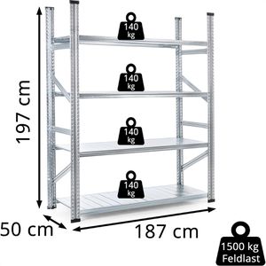 Produktbild für Weitspannregal GEWE 518G4R, 4 Metallböden