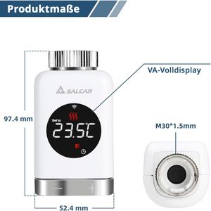 Produktbild für Heizkörperthermostat SALCAR TRV801W, App-fähig