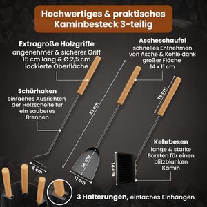 Produktbild für Kaminbesteck Black-Oak Vail, aus Metall, schwarz, 4-teilig