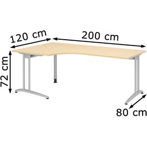 Produktbild für Schreibtisch Hammerbacher B-Serie, ahorn / silber