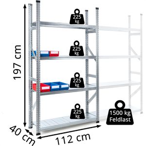 Produktbild für Schwerlastregal GEWE 410G4R, 4 Metallböden