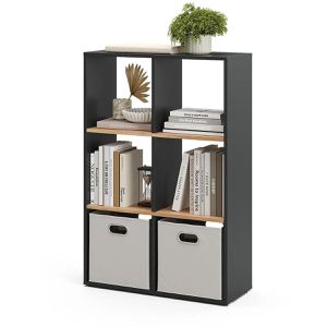 Produktbild für Bücherregal Vicco Karree, anthrazit / eiche