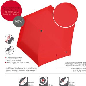 Knirps US.050 21cm Böttcher Light geschlossen Regenschirm Taschenschirm, AG Manual, – red, manuell, Ultra Slim