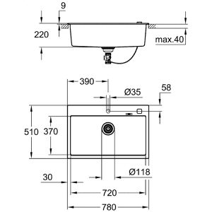 Produktbild für Spülbecken GROHE K700 Kompositspüle, Einzelbecken, schwarz