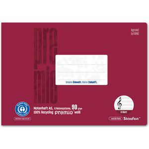 Produktbild für Notenheft Staufen Premio 040791014, Recycling, Lineatur 14, A5