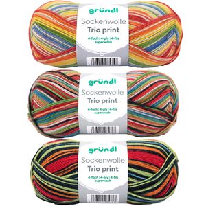 Häkelgarn Gründl 6229-06, Sockenwolle Trio print, Streifen mix
