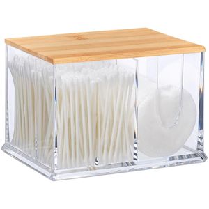 Wattestäbchenbehälter Relaxdays L, transparent, Bambusdeckel