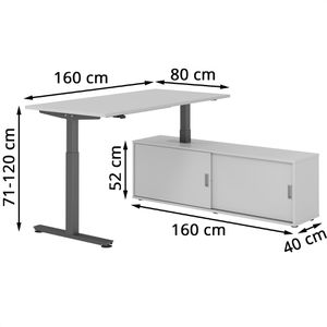 Produktbild für Schreibtisch Hammerbacher XMST 34034, lichtgrau, mit Sideboard