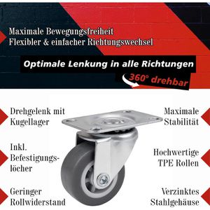 Produktbild für Möbelrolle PRIOstahl mit Anschraubplatte, 4 Stück