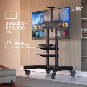Produktbild für TV-Ständer Onkron TS1881-B, Ablage &amp; Rollen, schwarz, Metall