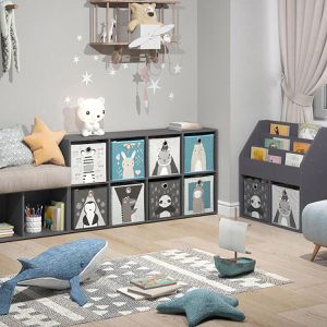 Produktbild für Bücherregal Vicco Scutum, grau, mit 8 Faltboxen