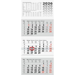 3-Monatskalender Brunnen 1070213806, grau, mit Ferienübersicht