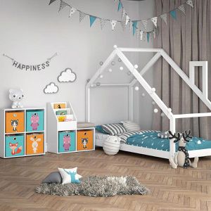Produktbild für Bücherregal Vicco Luigi Mini, weiß, mit 2 Faltboxen