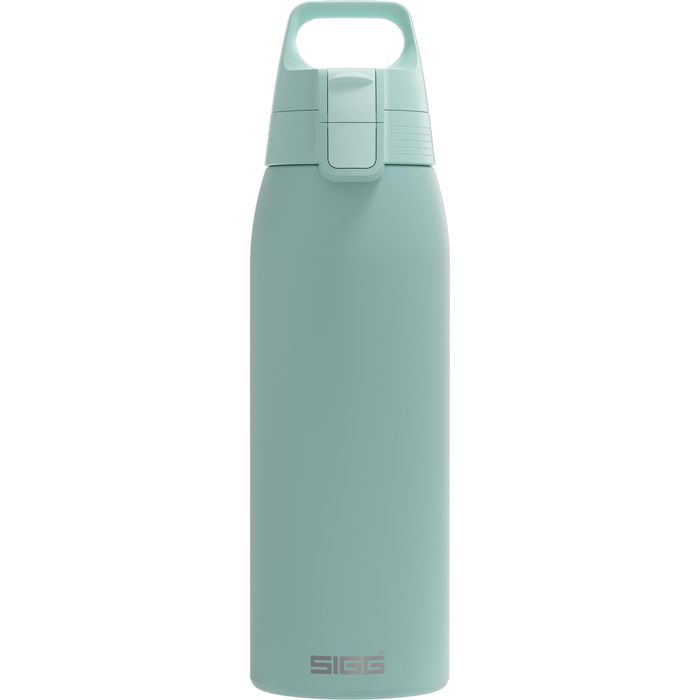 SIGG Trinkflasche Shield One Glacier, kohlensäuregeeignet, aus Edelstahl, türkis, Klappdeckel mit Druckknopf, 1 l – Böttcher AG