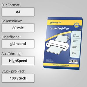 Produktbild für Laminierfolien Böttcher-AG Premium High-Speed, DIN A4