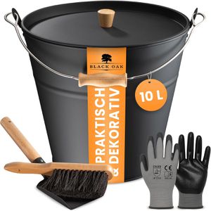 Ascheeimer Black-Oak Fuego schwarz, mit Holzgriff und Deckel