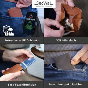 Produktbild für Kreditkartenetui SecWal Echt Leder, schwarz/rot, für 10 Karten