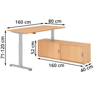 Produktbild für Schreibtisch Hammerbacher XMST 29214, buche, mit Sideboard