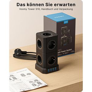 Produktbild für Steckdosenwürfel Voomy Power Cube S10, mit Schalter, schwarz