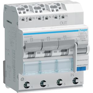 Hager FI-Schutzschalter ADZ316D, 30 mA, Typ A, 16 A, 230 V / 400 V AC, 6 kA Abschaltvermögen, 2-polig