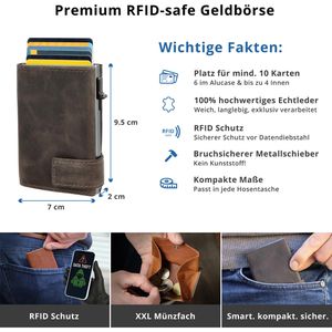 Produktbild für Kreditkartenetui SecWal Echt Leder, grau Hunter, für 10 Karten