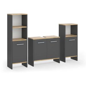 Badmöbel-Set Vicco Karli, anthrazit / goldkraft eiche,3-teilig