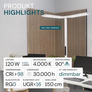 Produktbild für Stehlampe Luxula LX700195, LED, weiß, 202 cm