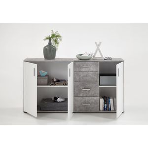 Produktbild für Sideboard FMD-Möbel Albi 3, aus Holz, weiß / beton
