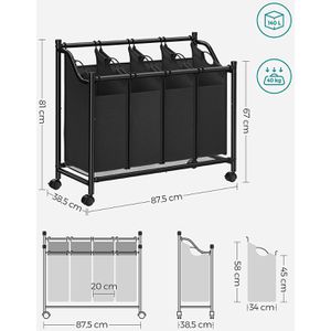Produktbild für Wäschekorb Songmics LSF005, schwarz, 4 Fächer