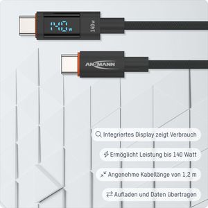 Produktbild für Ladekabel Ansmann 1700-0176, anthrazit, 1,2m