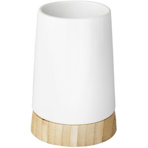 Produktbild für Zahnputzbecher Wenko Bamboo, weiß, aus Keramik &amp; Bambus