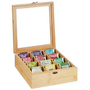 Teebox Relaxdays 10046345, für Teebeutel, natur, aus Bambus
