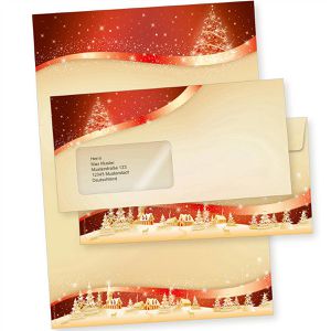 Weihnachtsbriefpapier tatmotive rot-golden