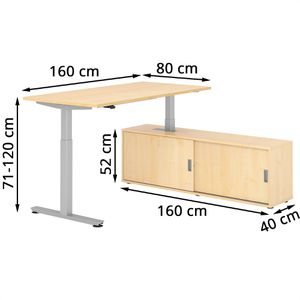 Produktbild für Schreibtisch Hammerbacher XMST 29061, ahorn, mit Sideboard