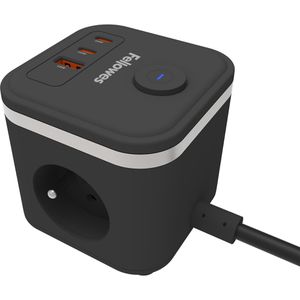 Produktbild für Steckdosenwürfel Fellowes 100137169, mit Schalter, schwarz
