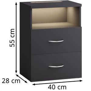 Produktbild für Nachttisch CASARIA Jamie, 109675, anthrazit, aus Holz, 2er Set
