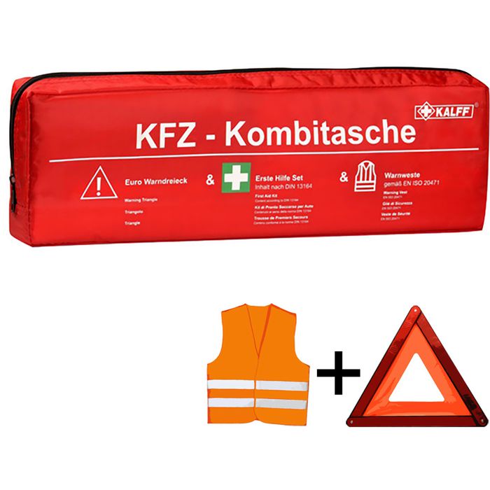 KFZ-Verbandtasche inkl. Warndreieck und Warnweste, längliche Form