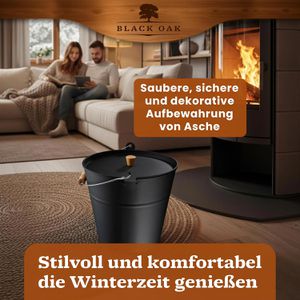 Produktbild für Ascheeimer Black-Oak Fuego schwarz, mit Holzgriff und Deckel
