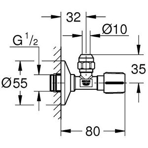 Produktbild für Eckventil GROHE 22039000, aus Messing, selbstdichtend